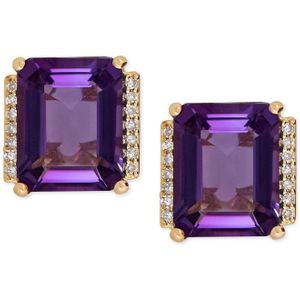 Macy's Purple Amethyst (4-1/5 Ct. T.w.) And Diamond Accent Stud Earrings In 14k Gold