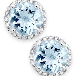 Macy's Blue Aquamarine (2 Ct. T.w.) And Diamond (1/5 Ct. T.w.) Stud Earrings In 14k White Gold