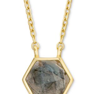 Macy's Metallic Labradorite Hexagon 18" Pendant Necklace In 18k Gold-plated Sterling Silver