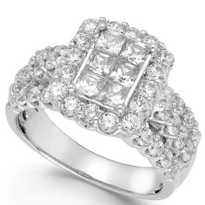 Macy's Metallic Diamond Halo Engagement Ring In 14k White Gold (2 Ct. T.w.)