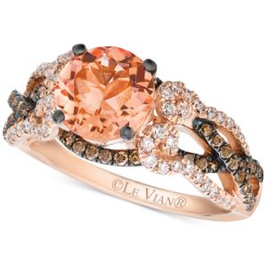 Le Vian Orange Peach Morganite (1-3/8 Ct. T.w.) And Diamond (5/8 Ct. T.w.) Ring In 14k Rose Gold