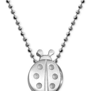 Alex Woo Metallic Little Faith Ladybug Pendant Necklace In Sterling Silver