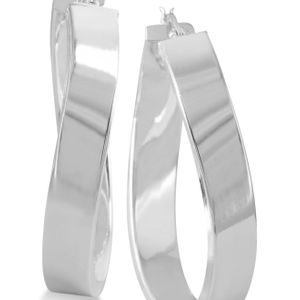 Macy's Metallic Twisted Oval Hoop Earrings In Sterling Silver