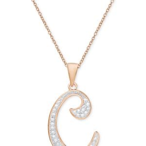 Macy's Metallic Diamond Accent Initial Pendant Necklace In Rose Gold-plate