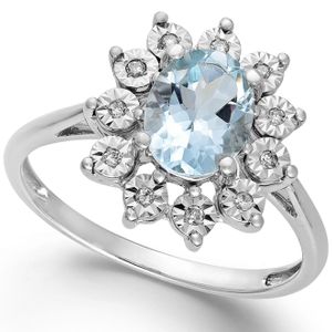 Macy's Blue Aquamarine (1 Ct. T.w.) And Diamond Accent Ring In 14k White Gold