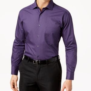 Alfani Purple Classic/regular Fit Double Dot Print Dress Shirt, Created For Macy's for men