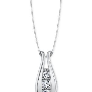 Macy's Metallic Diamond Curved Pendant Necklace (3/4 Ct. T.w.) In 14k Gold Or White Gold