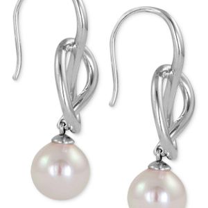 Majorica Metallic Sterling Silver Knot And Man-made Pearl Drop Earrings (10mm)