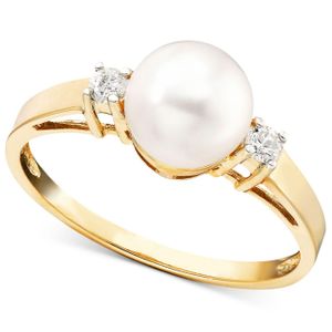 Macy's Metallic Cultured Freshwater Pearl (7mm) And Diamond Accent Ring In 14k Gold