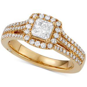 Marchesa Metallic Celeste Halo By Princess Cut Diamond Engagement Ring (1-1/5 Ct. T.w.) In 18k White, Yellow Or Rose Gold, Created For Macy's