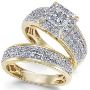 Macy's Metallic Diamond Princess Pavé Bridal Set (1-1/2 Ct. T.w.) In 14k Gold