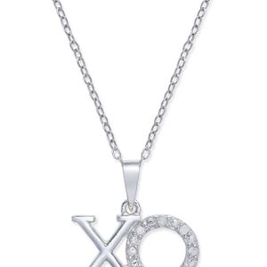 Macy's Metallic Diamond Xo Pendant Necklace (1/10 Ct. T.w.) In Sterling Silver