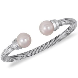 Majorica Grey Stainless Steel Man-made Pearl Bangle Bracelet (10mm)
