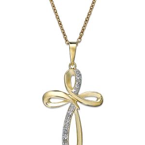 Macy's Metallic Diamond Cross Pendant Necklace In 18k Gold Over Sterling Silver (1/10 Ct. T.w.)