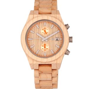 Earth Wood Castillo Wood Bracelet Watch W/date Khaki 45mm