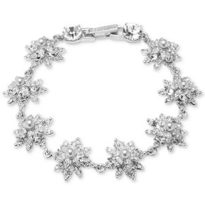 Marchesa Metallic 3mm Man-made Pearl & Crystal Floral Bracelet