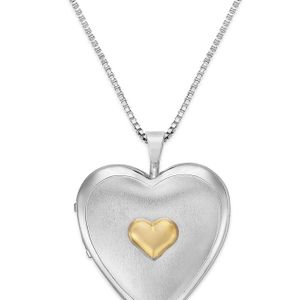 Macy's Metallic Double Heart Locket In Sterling Silver And 14k Gold