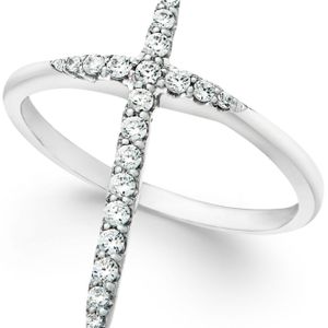 Macy's Metallic Diamond Extended Cross Ring In 10k White Gold (1/4 Ct. T.w)