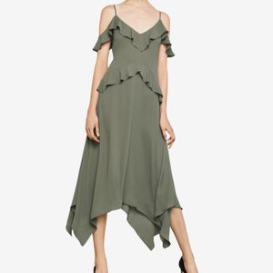 BCBGMAXAZRIA Green Lissa Asymmetrical Slip Dress