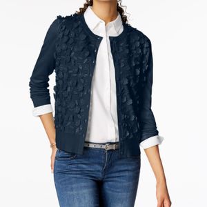 Charter Club Blue Long-sleeve Floral-appliqué Cardigan, Created For Macy's