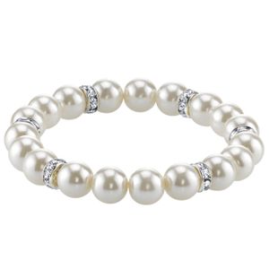 2028 Silver-tone White Simulated Pearl And Crystal Stretch Bracelet