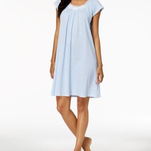 Miss Elaine Blue Embroidered-rose Knit Nightgown