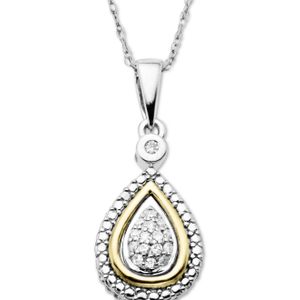 Macy's Metallic 14k Gold And Sterling Silver Necklace, Diamond Accent Teardrop Pendant