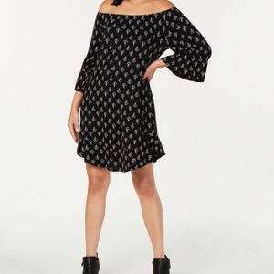 Style & Co. Black Petite Printed Off-the-shoulder Dress, Created For Macy's