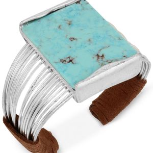 Robert Lee Morris Metallic Silver-tone Blue Stone Suede Wrapped Cuff Bracelet