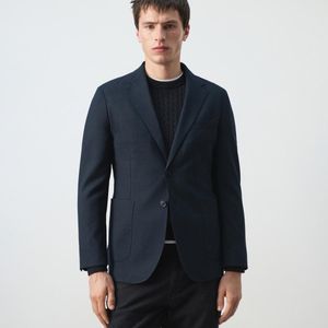 Mango Blue Slim-fit Pockets Jacket for men