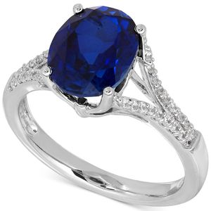 Macy's Metallic Lab-created Sapphire (3-5/8 Ct. T.w.) And White Sapphire (1/5 Ct. T.w.) Ring In Sterling Silver