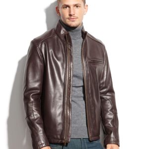 Cole Haan Black Streamlined Moto Leather Jacket for men