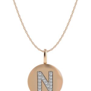 Macy's Pink 14k Rose Gold Necklace, Diamond Accent Letter N Disk Pendant