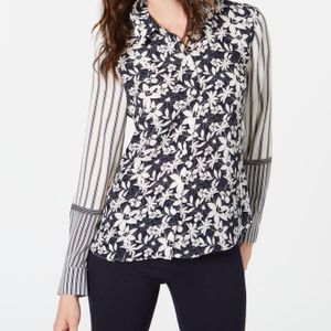 Vince Camuto Blue Mixed-print Blouse