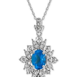 Macy's Blue Topaz (1 Ct. T.w.) & Diamond (1/5 Ct. T.w.) Pendant Necklace In 14k White Gold