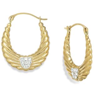 Macy's Metallic Crystal Wing Hoop Earrings In 10k Gold