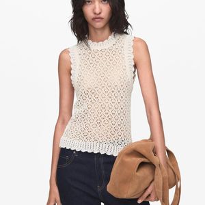 Mango White Openwork Knit Top