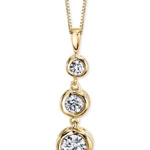 Macy's Metallic Diamond Three-stone Pendant Necklace (1/3 Ct. T.w.) In 14k Yellow Or White Gold