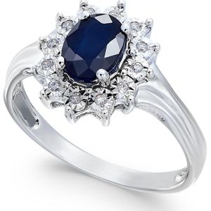 Macy's Blue Sapphire (9/10 Ct. T.w.) And Diamond Accent Ring In 10k White Gold