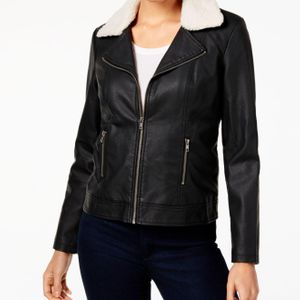 Style & Co. Black Faux-leather Sherpa Jacket