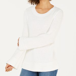Style & Co. White Flare-sleeve Contrast-border Sweater, Created For Macy's