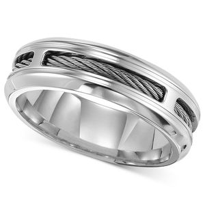 Triton Grey Men's Stainless Steel Ring, Comfort Fit Cable Wedding Band for men