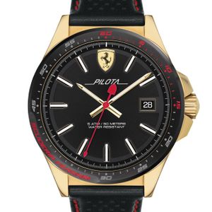 Ferrari Pilota Black Leather Strap Watch 45mm for men