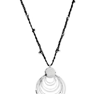 Robert Lee Morris Metallic Silver-tone Black Cord And Hammered Ring Pendant Necklace