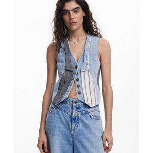 Desigual Blue Patchwork Denim Vest