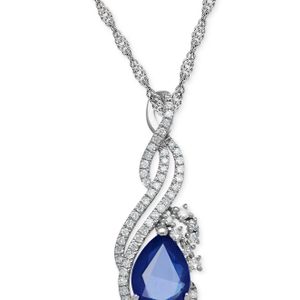 Macy's Blue Sapphire (1-1/3 Ct. T.w.) And Diamond (1/5 Ct. T.w.) Pendant Necklace In 14k White Gold