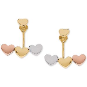Macy's Metallic Tricolor Heart Earring Jackets In 10k Gold, White Gold & Rose Gold