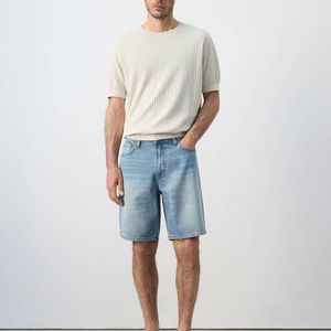 Mango Blue Straight-Fit Denim Bermuda Shorts for men