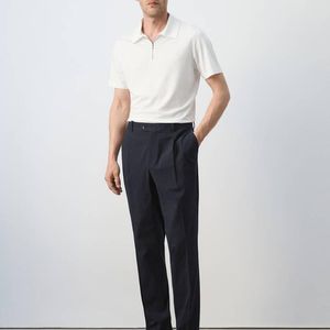 Mango White Slim Fit Cotton Lyocell Seersucker Trousers for men