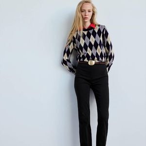 Mango Blue Fine-Knit Crew-Neck Sweater
